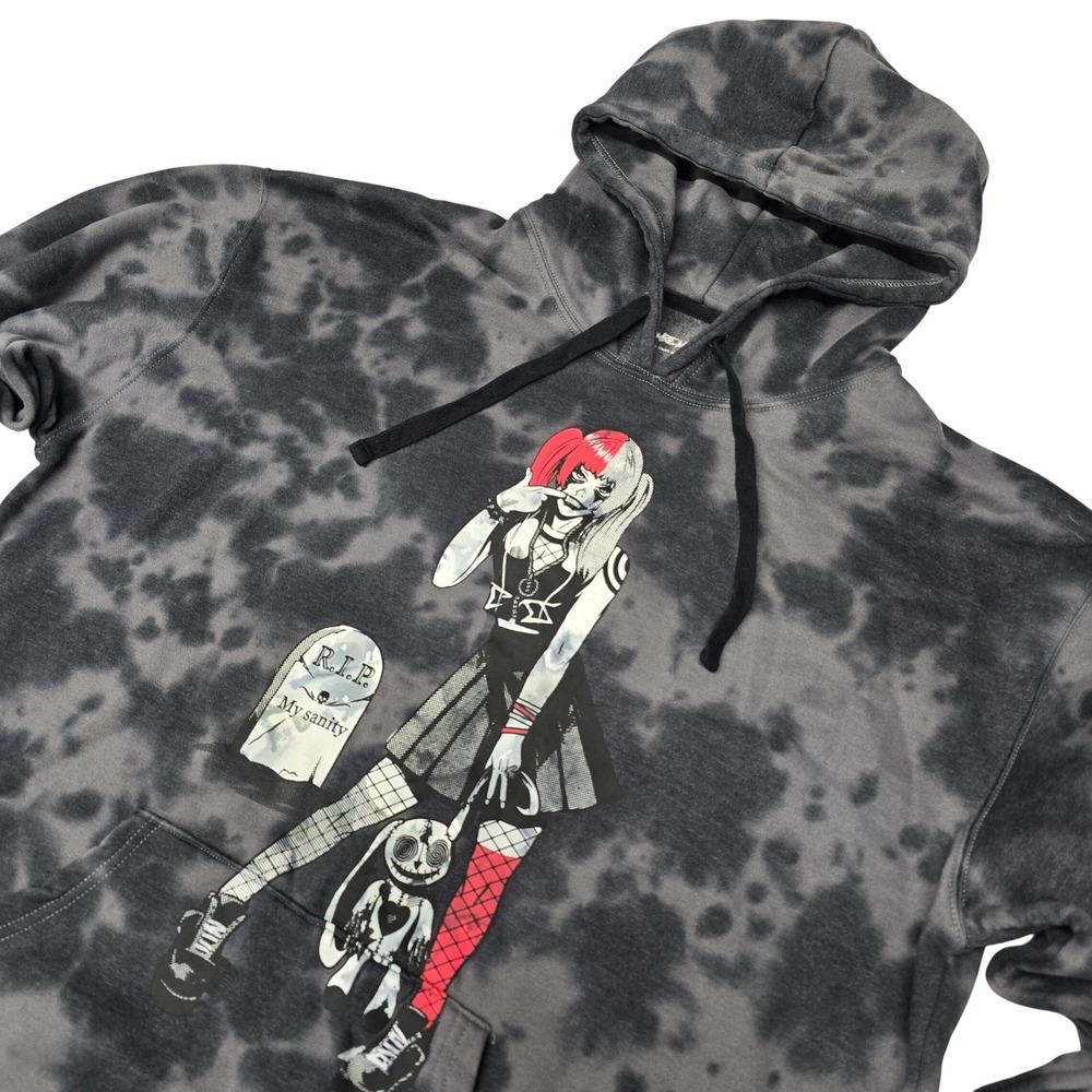 Zombie Makeout Club Hoodie Mens XL Grey Tie Dye RIP My Sanity Anime Goth Graphic